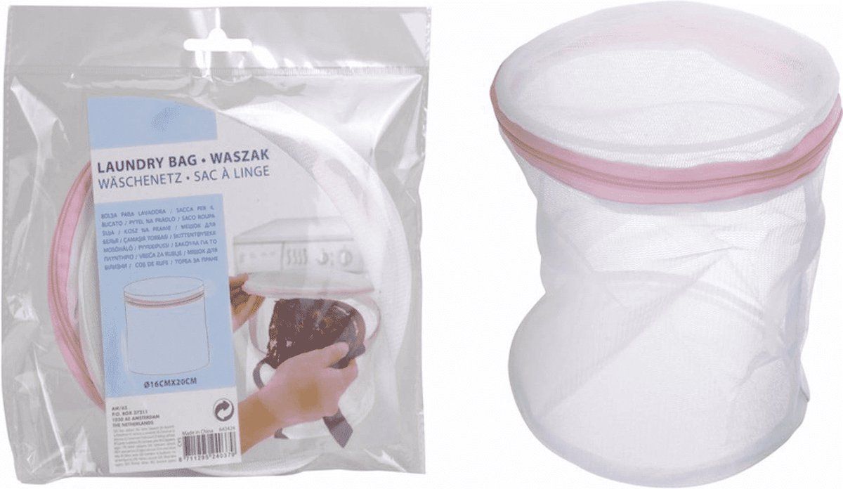 Shopdomain Waszakken voor Wasgoed - Waszak rond 16x20 cm wit - Wasnetje - Waszak