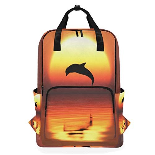 MONTOJ Reizen Rugzak Dolfijn Springen Zonsondergang Patroon School Rugzak