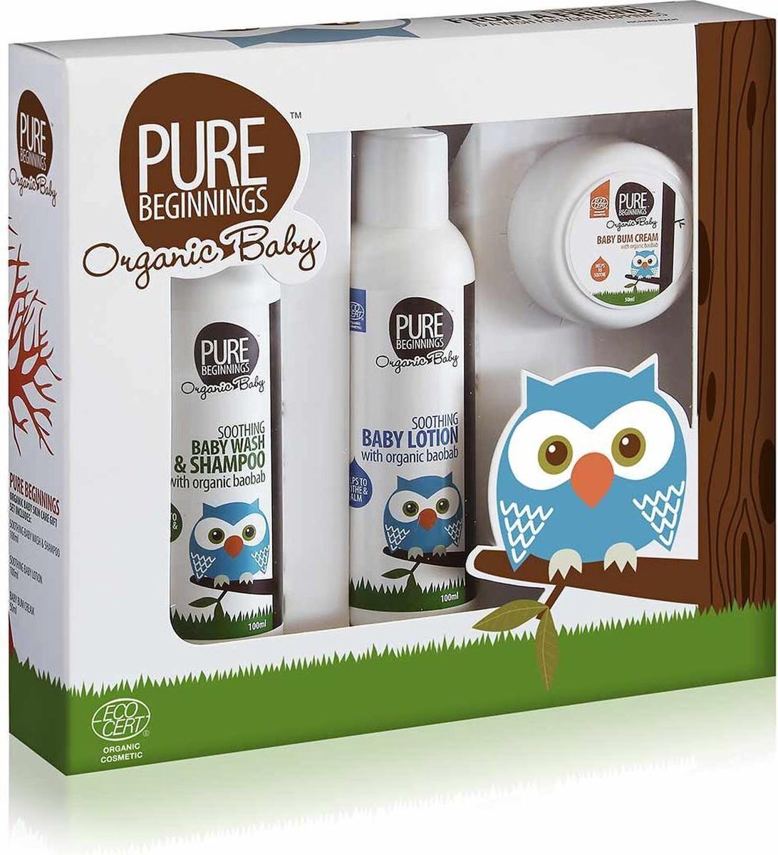 Pure Beginnings baby gift set wit, bruin, groen