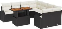 vidaXL Tuinbank - Set - 9 - st - Zwart - Poly - rattan