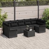 vidaXL Tuinbank Set 8-delig Zwart Polyrattan