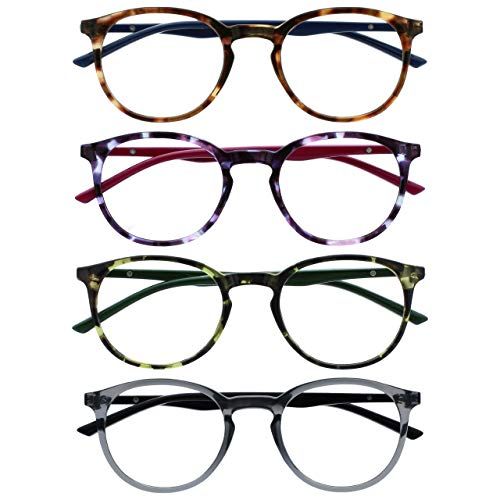 Opulize - Leesbril - 4 Stuks - Ronde - Bruin/Paars/Groen/Grijs - +3.00