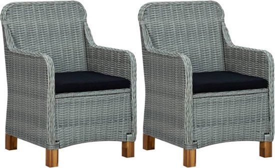 vidaXL Tuinstoelen 2 st met kussens poly rattan lichtgrijs