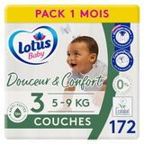 Lotus Baby Natuurlijke zachtheid, luiers, maat 3 (5-9 kg), 1 maand, 172 luiers