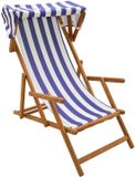 vidaXL Ligstoel 3 Positie massief eucalyptushout Blauw en Wit