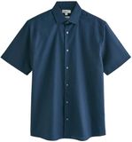 Next Heren N. Premium Net Overhemd Korte Mouwen Katoen-linnenmengsel Regular Fit Navy 3XL