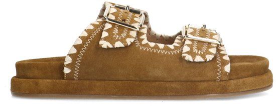 Manfield Dames Suède Cognac Slippers met Gesp - Maat 36