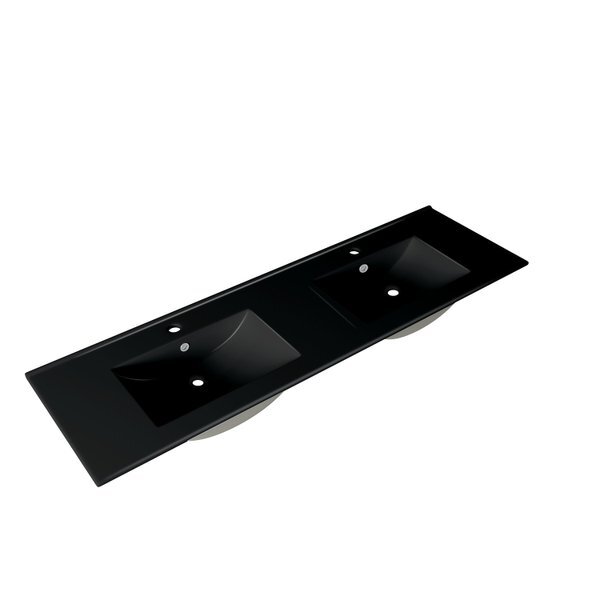 Adema Night meubelwastafel 141x2x46cm met overloop 2 wasbakken 2 kraangaten Keramiek Mat Zwart 2120 EE Double Matt Black