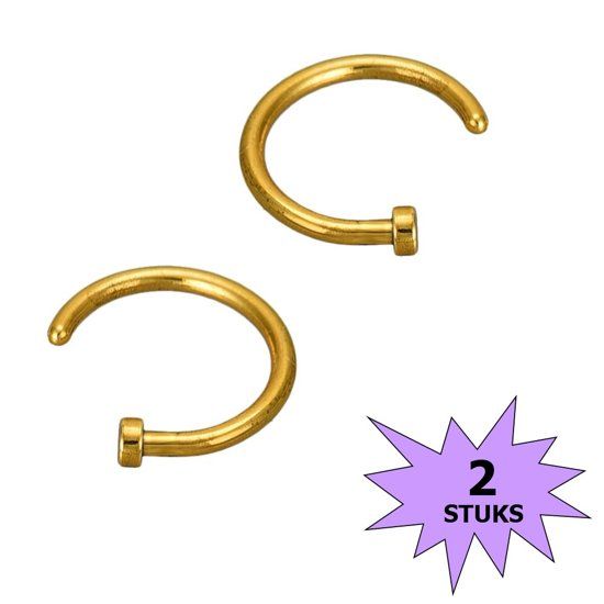 Fako Bijoux® - Neuspiercing - Open Ring - 8mm - Goudkleurig - 2 Stuks