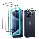 ESR voor iPhone 15 Pro Screen Protector Set, 3 gehard glas schermbeschermers en 2 sets individuele lens beschermers, 2,5D gebogen randen, volledige dekking militaire kwaliteit bescherming