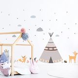 Muursticker vos Scandinavische dieren indianen tipis muursticker H60 x 90 cm