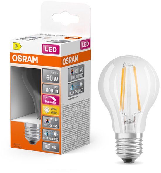 OSRAM Superstar LED lamp E27 Filament - Dimbaar - CRI90 - 2700K - 806 Lumen - 60W vervanger - 1-Pak