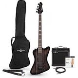 Gear4Music Harlem Z Basgitaar + 15 W Versterkerpakket, Trans Black