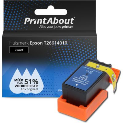 PrintAbout Huismerk Epson T26614010 Inktcartridge Zwart Hoge capaciteit