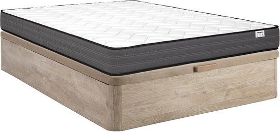 Ysmée Set 140 x 190 cm bedbodem met opbergruimte, licht naturel + matras met pocketveren - AMBRACIE