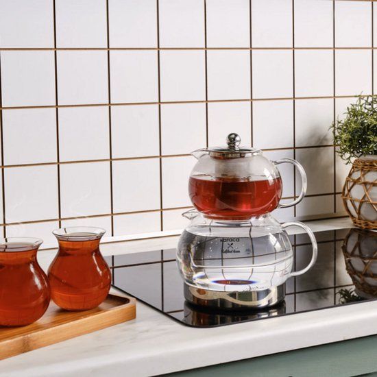 Karaca X Refika - Glazen Theepot Set – 600 ml Theepot & 1500 ml Waterkoker – Transparant Glas