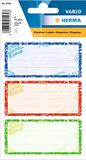 HERMA 5562 Boeketiketten om te beschrijven, 9 stuks, 76 x 35 mm, zelfklevend, gelinieerd, boekenstickers voor school, kinderen, meisjes en jongens, blanco schriftstickers, kleurrijk