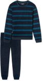 SCHIESSER Pyjama lang Heren Gestreept Petrol 80% Katoen 20% Polyester Maat 58