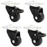 WAGNER Design 3C Zwenkwielen/meubelwielen met bevestigingsplaat - set van 4 - zwart, met zacht loopvlak, diameter Ø 25 mm, 2 wielen zonder en 2 met rem, max. belasting 12 kg/wiel - 02222704