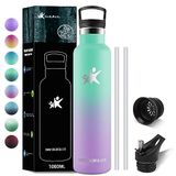 KollyKolla Drinkfles, 1 l, roestvrij staal, vacuüm geïsoleerde thermosfles, waterfles met rietje, lekvrij, BPA-vrij, geschikt voor koolzuurhoudende dranken, voor volwassenen, sport, fietsen, reizen