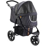 MY DUQUE COOPER Hundewagen & Haustier Buggy bis 32 kg mit Ablagekorb für Einkäufe, einfach faltbar, 3-Fach höhenverstellbar, Soft Touch Griffe, reflektierend und im modernes Design in schwarz