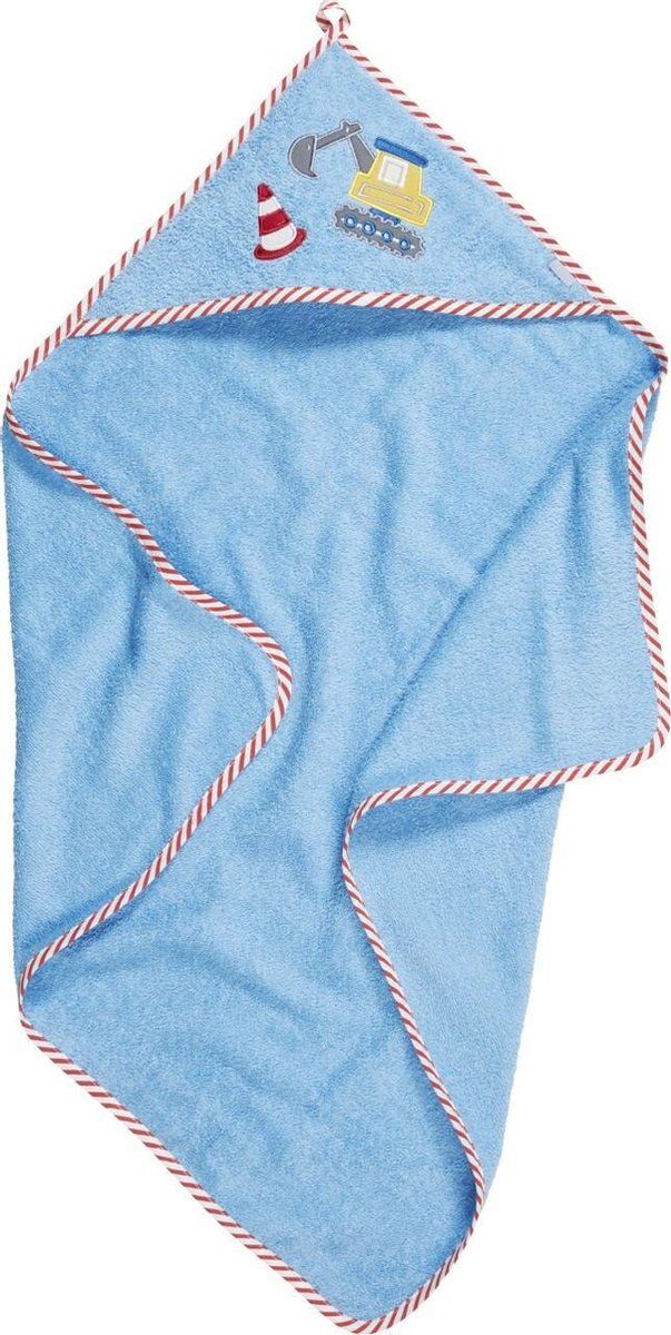Playshoes Terry handdoek met capuchon bouwplaats blauw - Lichtblauw