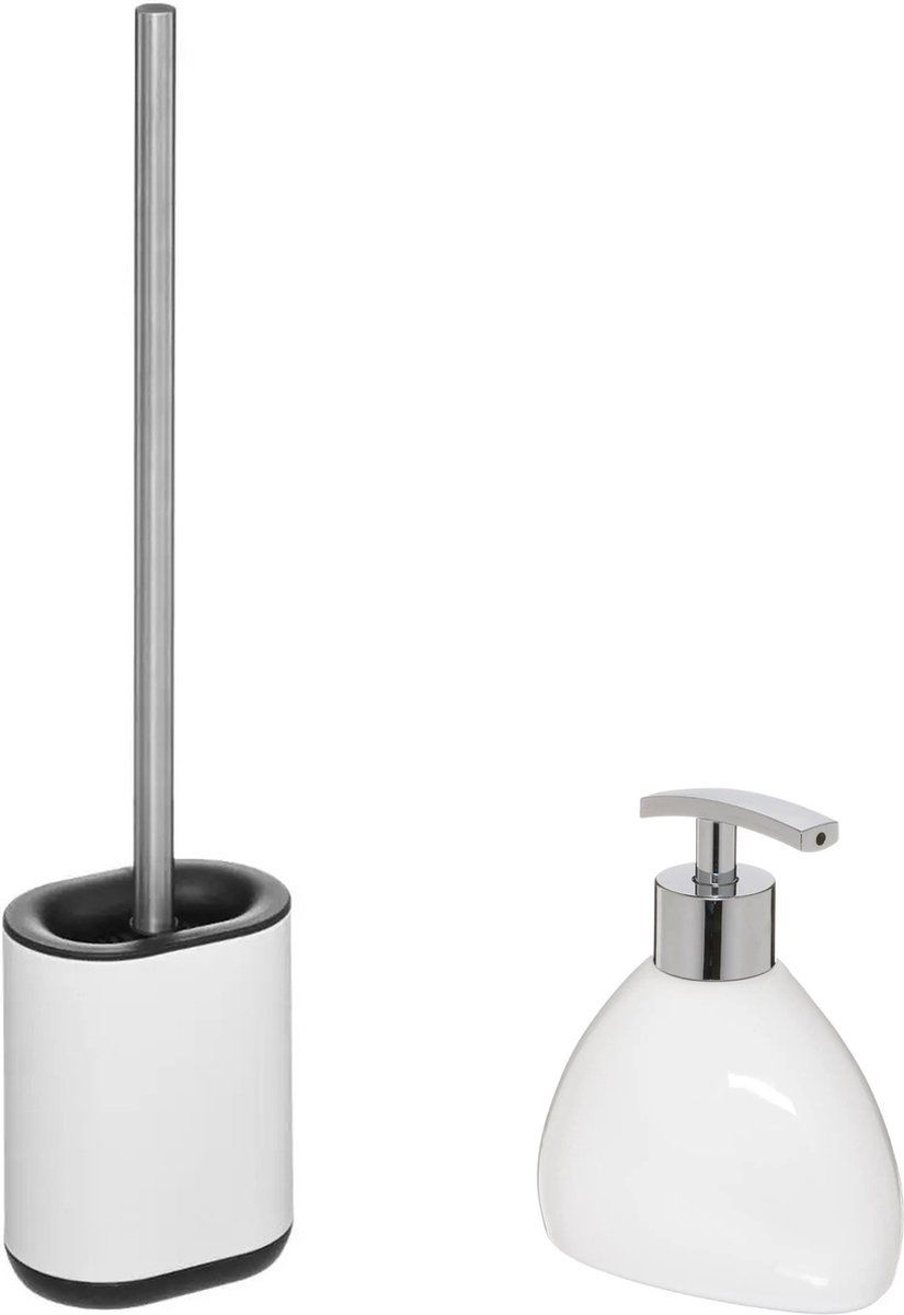 5five - WC-borstel plat met houder - wit - Zeeppompje 300 ml