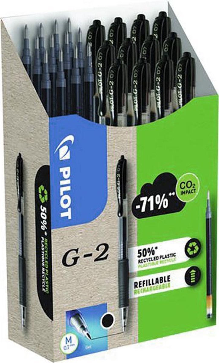 Pilot Greenpack G-2 Gel, 0,7 mm, zwart, 12 pennen en 12 vullingen