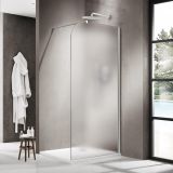 Fortifura Galeria Inloopdouche - 90x200cm - afgeronde glaswand - rechts - mat glas - wandarm - mat wit