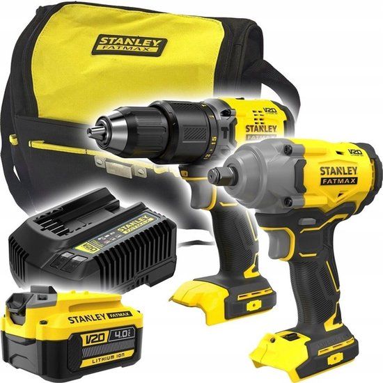 Stanley Fatmax V20 SFMCK217M1S-QW Comboset - Koolborstelloze Klopboormachine & Slagmoersleutel 1/2" - 18V - 1x 4.0Ah Accu - Inclusief Lader en Draagtas