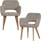 WOOOD Murat eetkamerstoel, set van 2, naturel, houten poten, fluwelen zitting