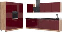 Vicco Complete keukeneenheid Fame-Line, Bordeauxrode hoogglans/Goudkleurig Eiken, 460 cm, WB Antraciet