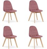 LEOBERT BORA Eetkamerstoelen – Set van 4 – Donkerroze Velvet – Beukenhouten Poten – Scandinavisch Design