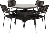 Hioshop Volta tuinmeubelset tafel Ø90cm en 4 stoel armleuningS Lindos zwart.