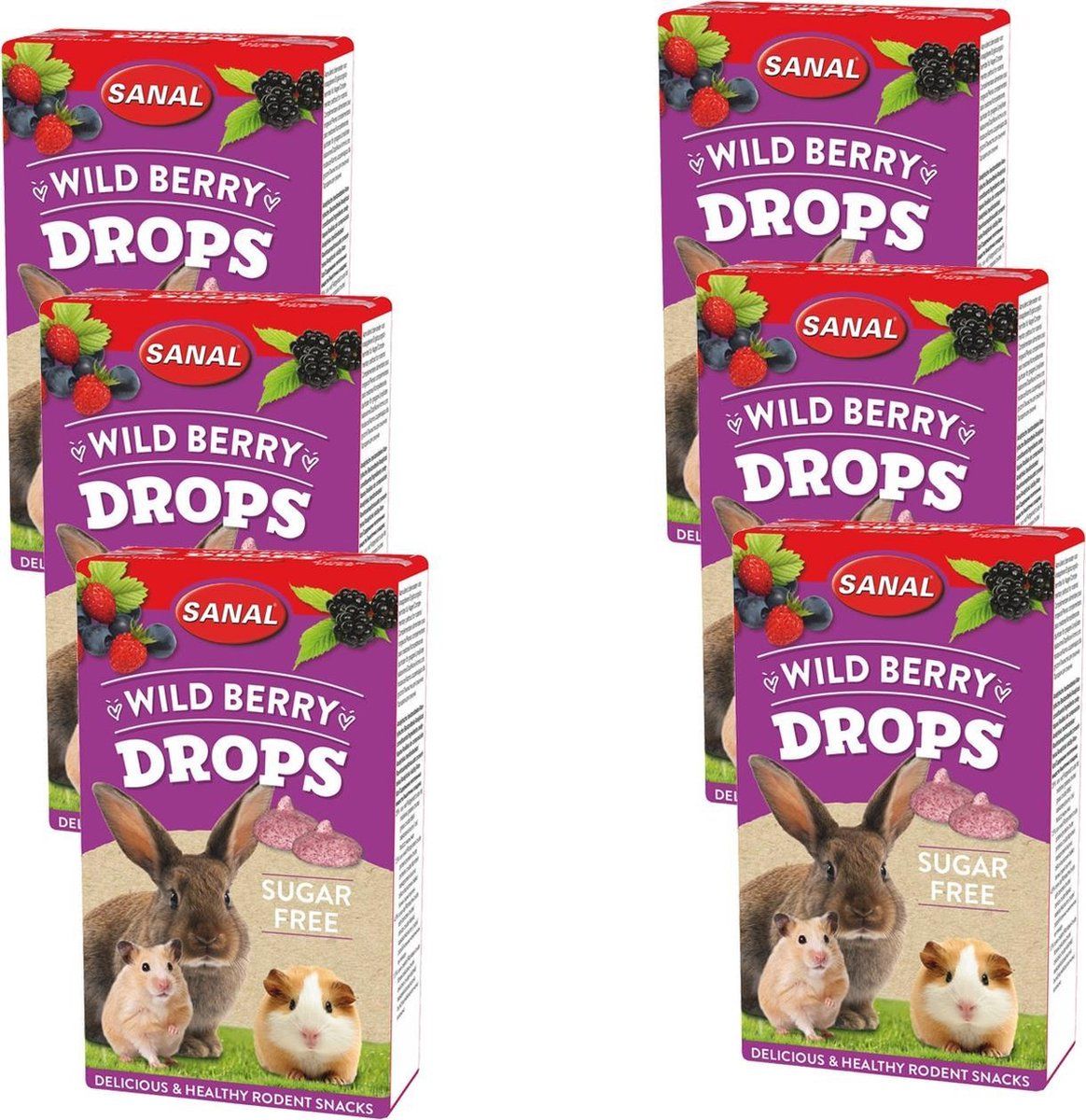 SANAL Wild Berry Drops Sugar Free - Knaagdiersnack - 6 x 45 g
