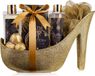 accentra - Women's Vanilla-Almond Scent Gift Set - Luxe Beauty Set met douchegel, badzout, bodylotion, scrub & net spons etc. - 9-delige badset voor vrouwen met glitter keramische stiletto