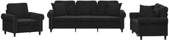vidaXL 3-delige Loungeset met kussens fluweel zwart