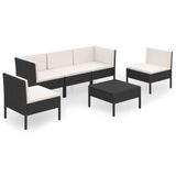 vidaXL 6-delige Loungeset met Kussens Poly Rattan Zwart