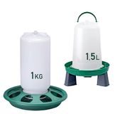 Voederdispenser Kippen Voederdispenser voor kuikens 1 kg en drinkbakken voor kuikens 1,5 l – van robuuste, transparante kunststof – afneembare poten – voederstation voor kippen en drinkbakken voor kippen, slakken en