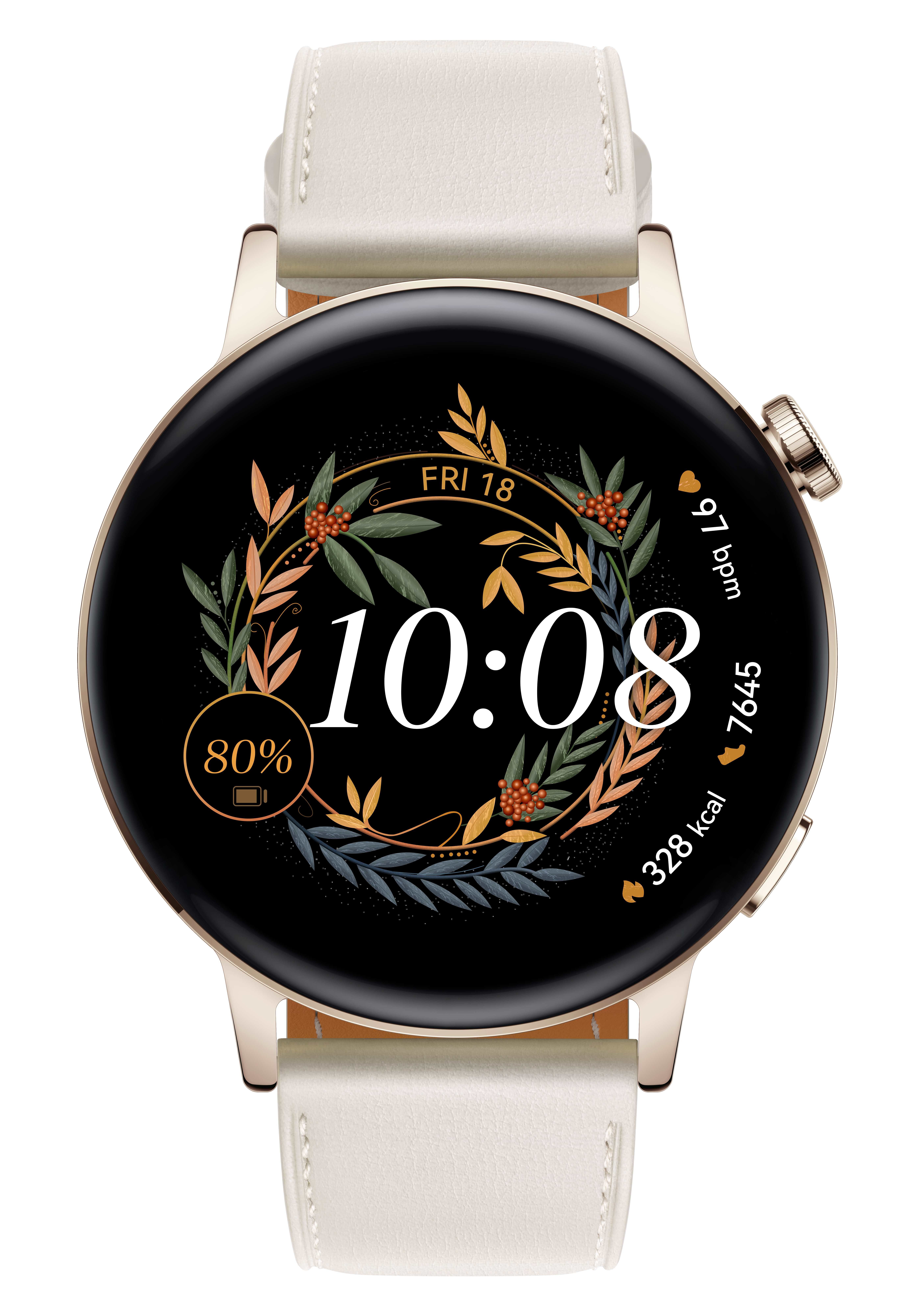Huawei Watch 3 Elegant Edition Smartwatch - 42mm - Stainless Steel - White Leather Band
