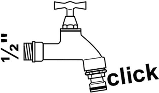 KIRCHHOFF MS tapkraan Hendel, chroom, 1/2"BU x Gardena Click, met Buisbeluchter u. terugslagklep.