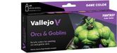Vallejo Hobbyverf Acrylverf - 72192 Orcs - Goblins - Fantasy and Wargames - Game Color - Acryl Set - 8x Verf set - 8x 18 ml