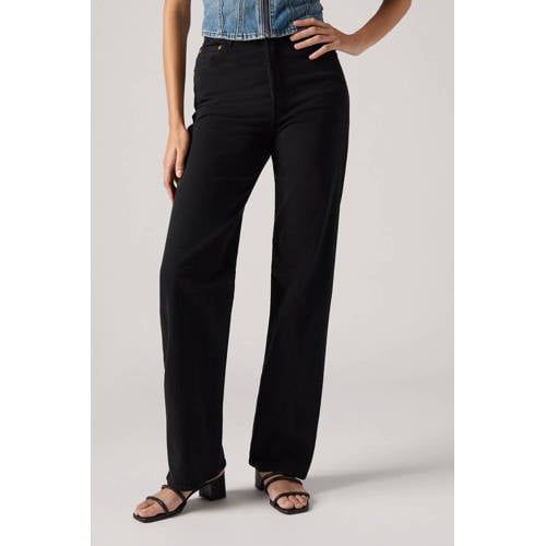 Levi's Ribcage black denim high waist straight leg jeans