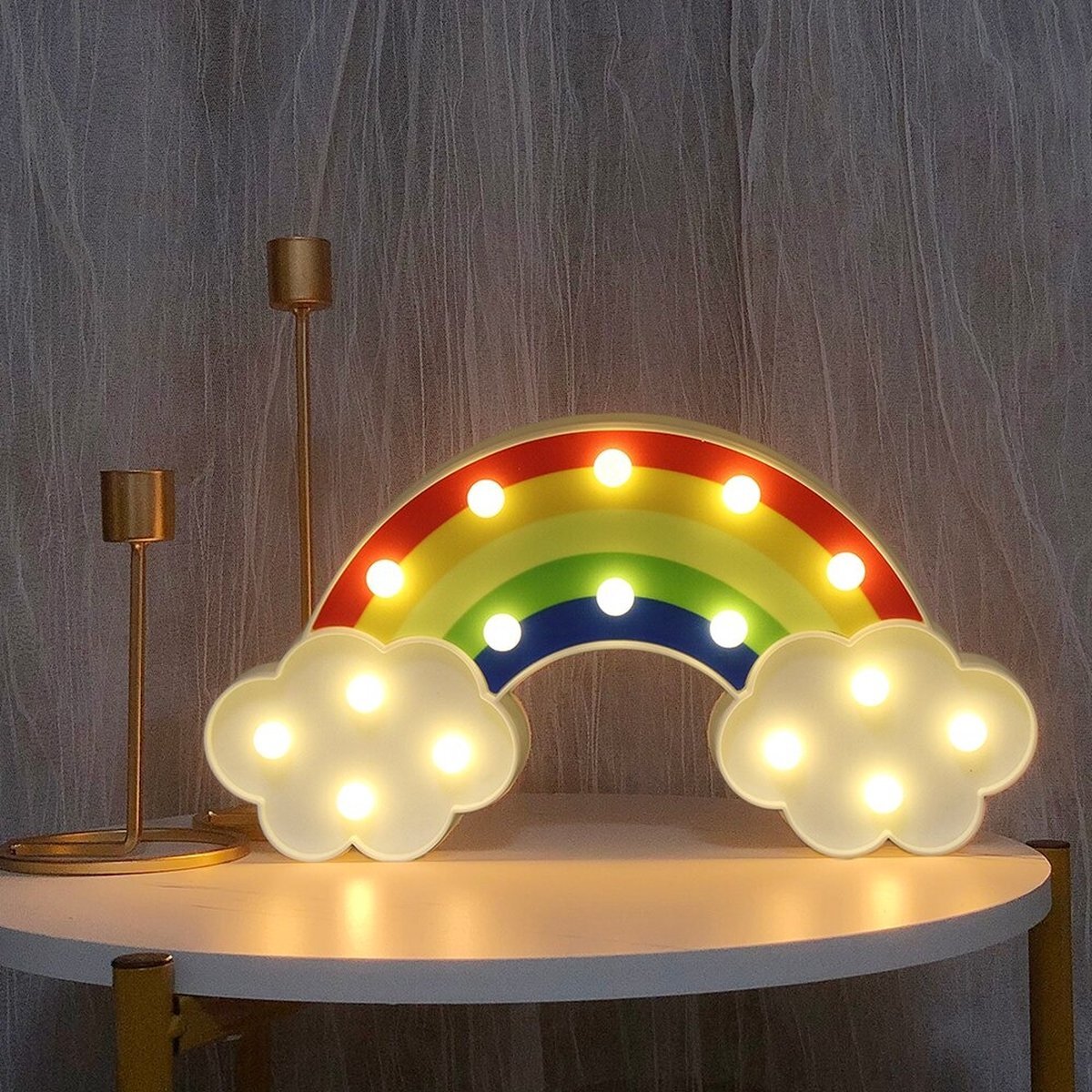Luminous Luxury Nachtlamp Regenboog met Wolkjes - 30.5*16cm - Rainbow Kinderkamer Babykamer