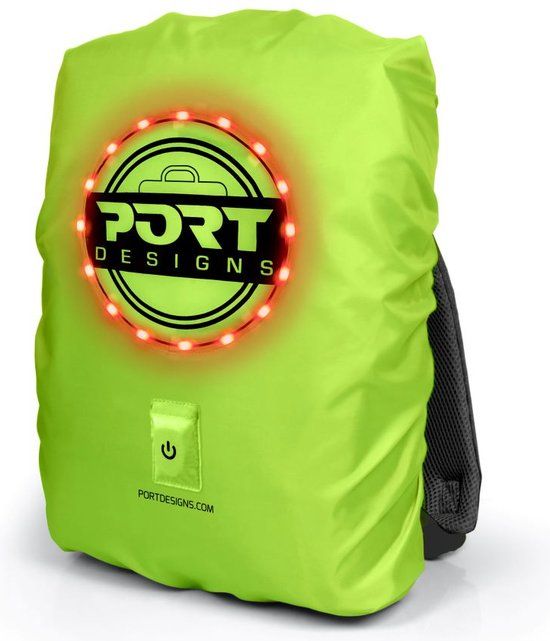 Port Designs Be VISIBL - Universele Rugzak Regenhoes - tot 15.6 inch - LED Verlichting - 25L - Geel