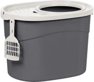 Iris Ohyama Grote kunststof kattenbak met boveningang, inclusief schep en deksel met ventilatiegaten, L52 x D37,5 x H36,5 cm, BPA-vrij, schephouder, voor katten, TECL-20, grijs/wit