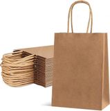 Packadi 50 x sacs en papier marron Kraft avec poignées tressées 22x10x28cm