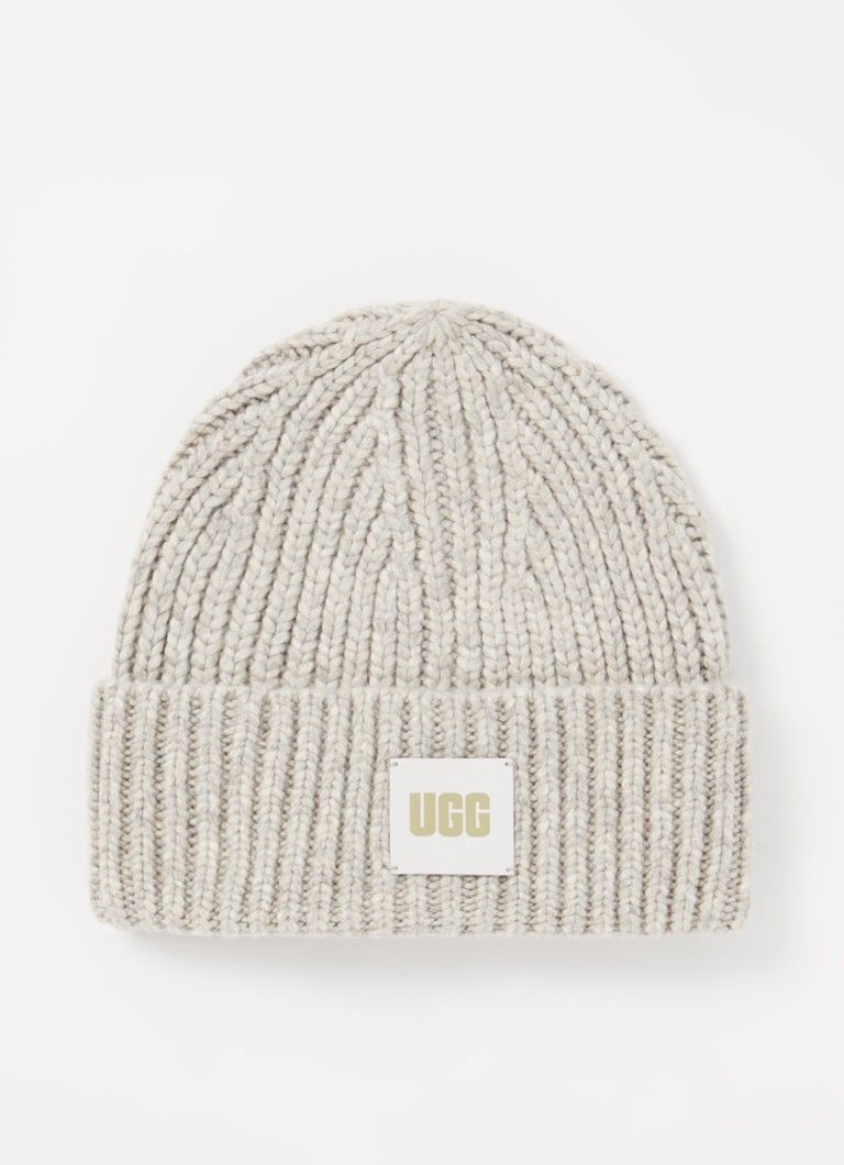 UGG Chunky Rib beanie in wool blend with logo