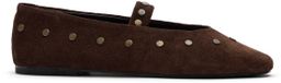 Sacha - Dames - Donkerbruine suède ballerina's met goudkleurige studs - Maat 36