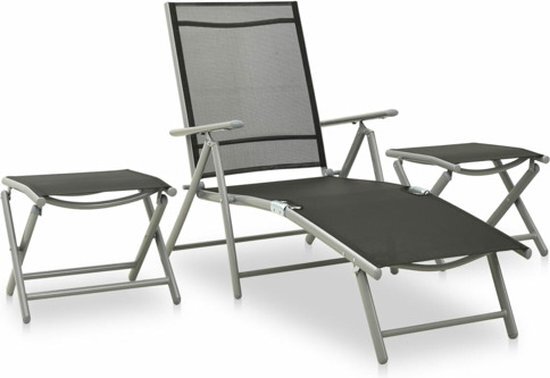 vidaXL 3-delige Loungeset textileen en aluminium zilverkleurig